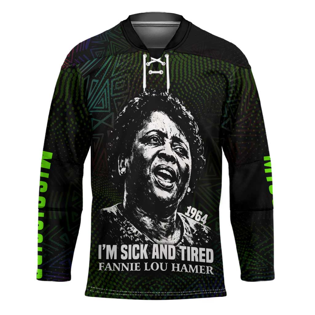 Fannie Lou Hamer Hockey Jersey Im Sick and Tired Quote Design Bold Portrait and Civil Rights Movement Tribute - Wonder Print Shop