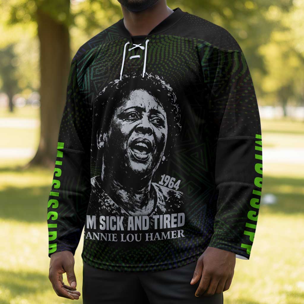Fannie Lou Hamer Hockey Jersey Im Sick and Tired Quote Design Bold Portrait and Civil Rights Movement Tribute - Wonder Print Shop