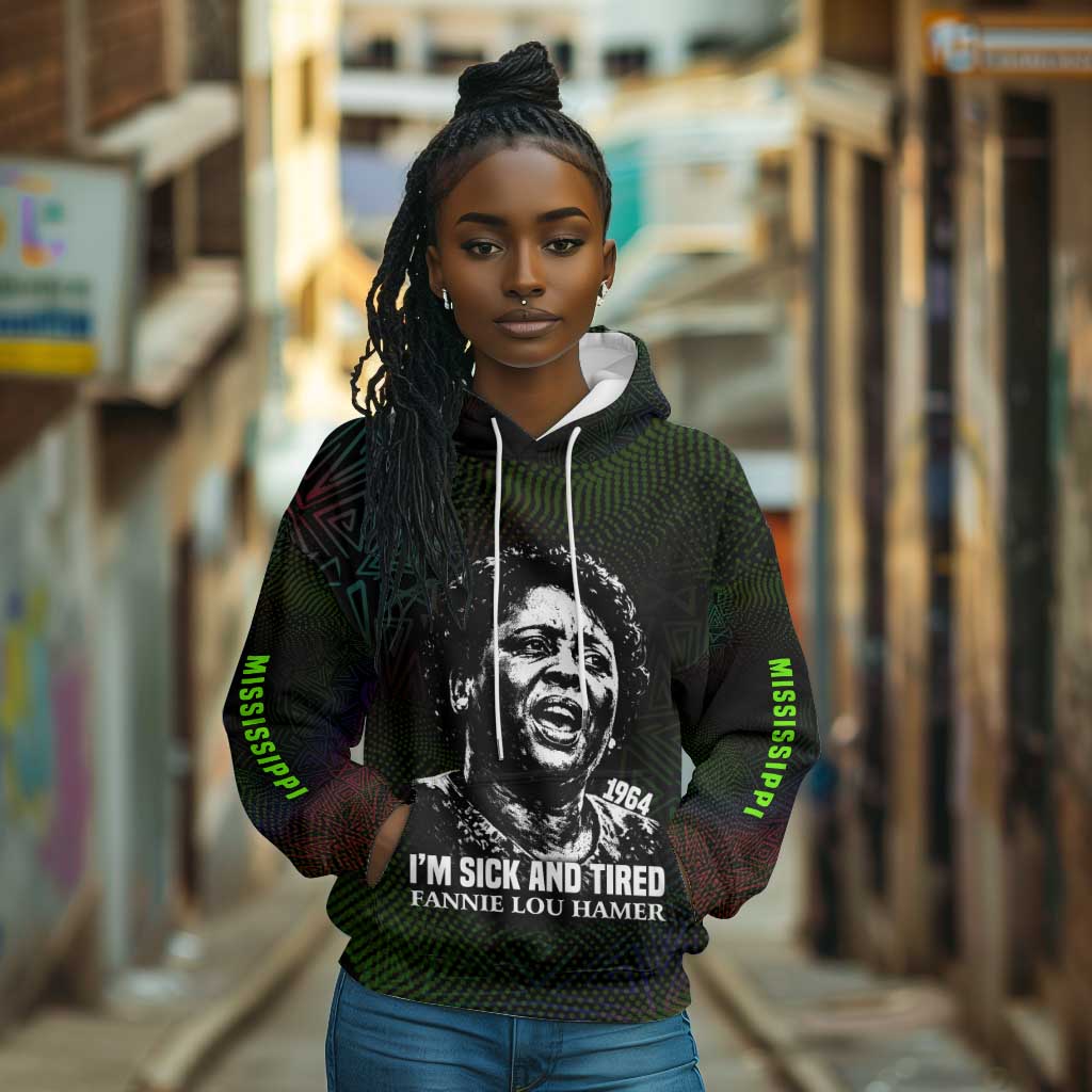 Fannie Lou Hamer Hoodie Im Sick and Tired Quote Design Bold Portrait and Civil Rights Movement Tribute - Wonder Print Shop