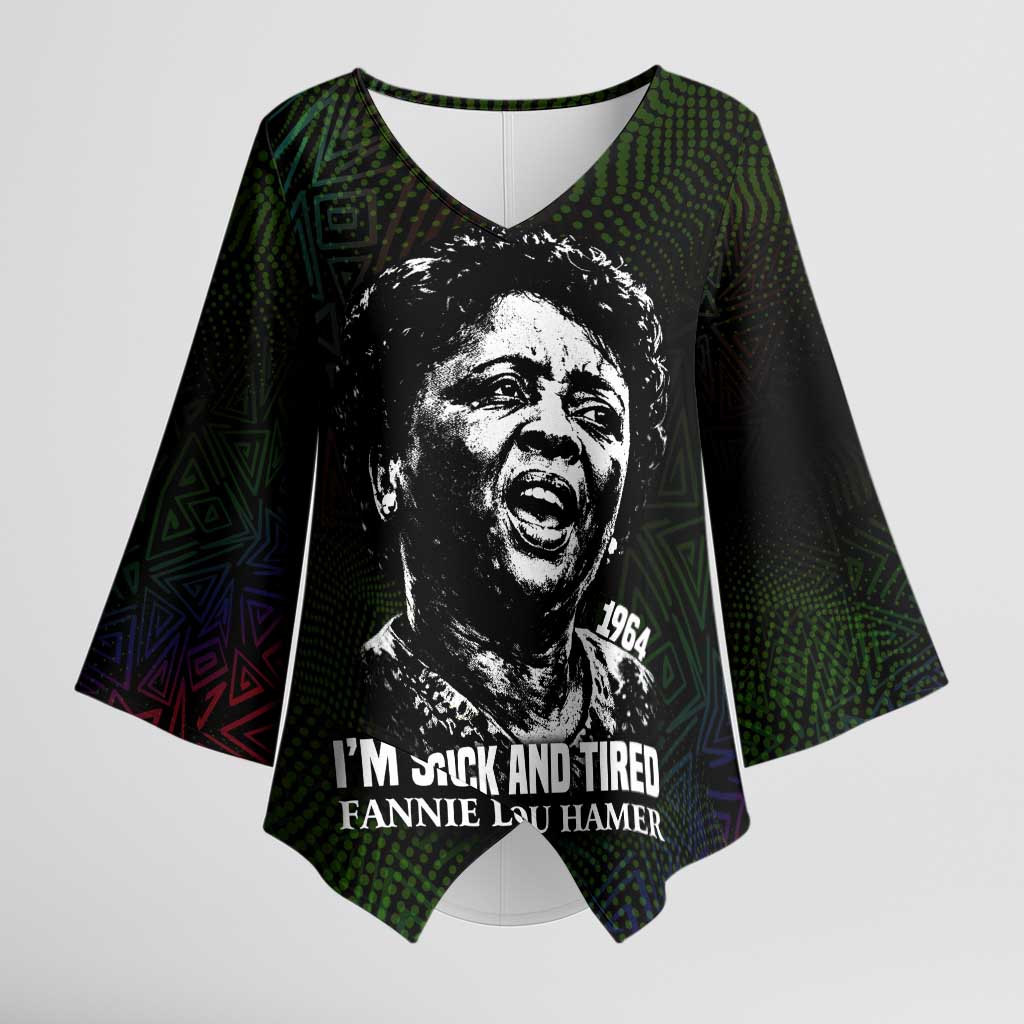 Fannie Lou Hamer Kimono Sleeve Blouse Im Sick and Tired Quote Design Bold Portrait and Civil Rights Movement Tribute - Wonder Print Shop