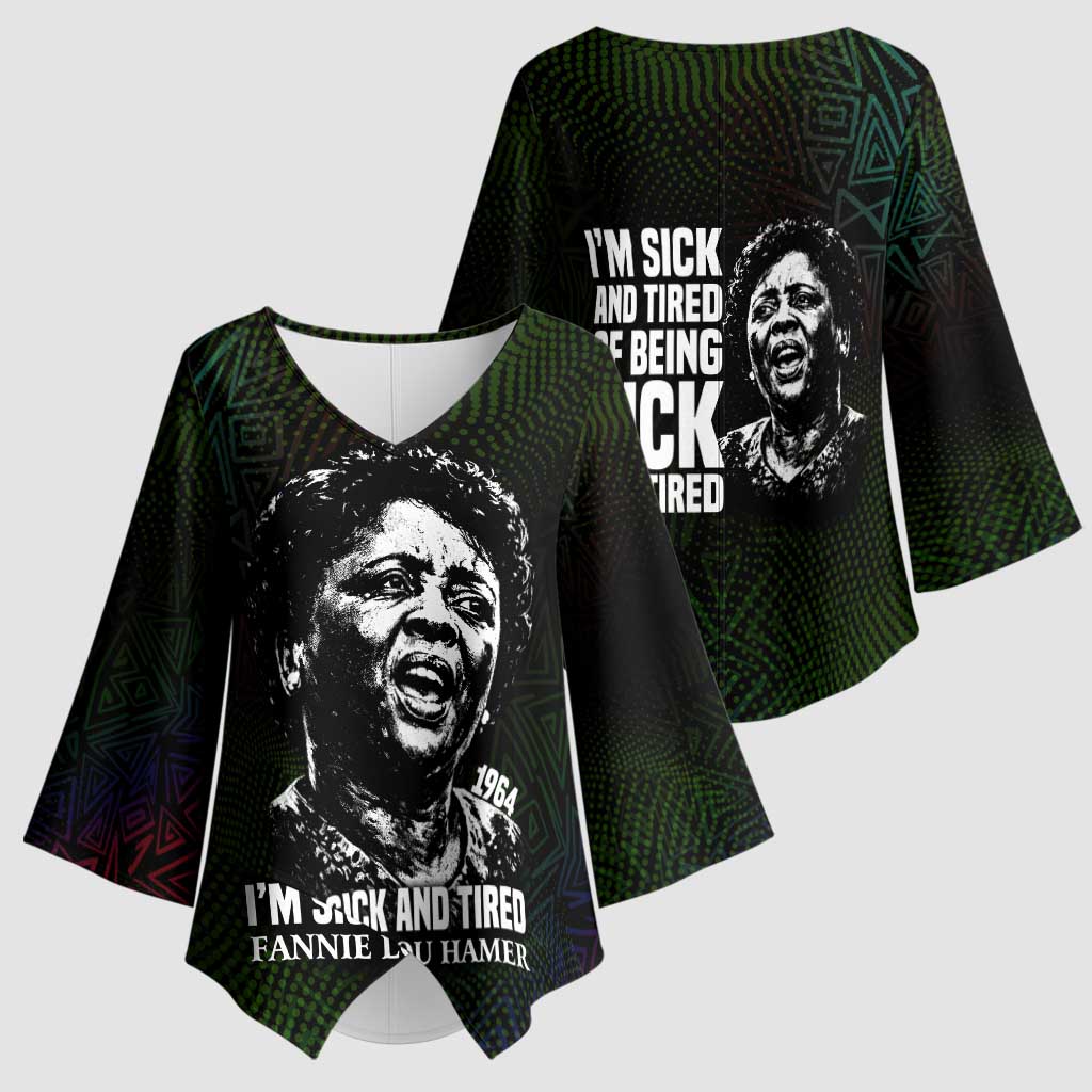 Fannie Lou Hamer Kimono Sleeve Blouse Im Sick and Tired Quote Design Bold Portrait and Civil Rights Movement Tribute - Wonder Print Shop