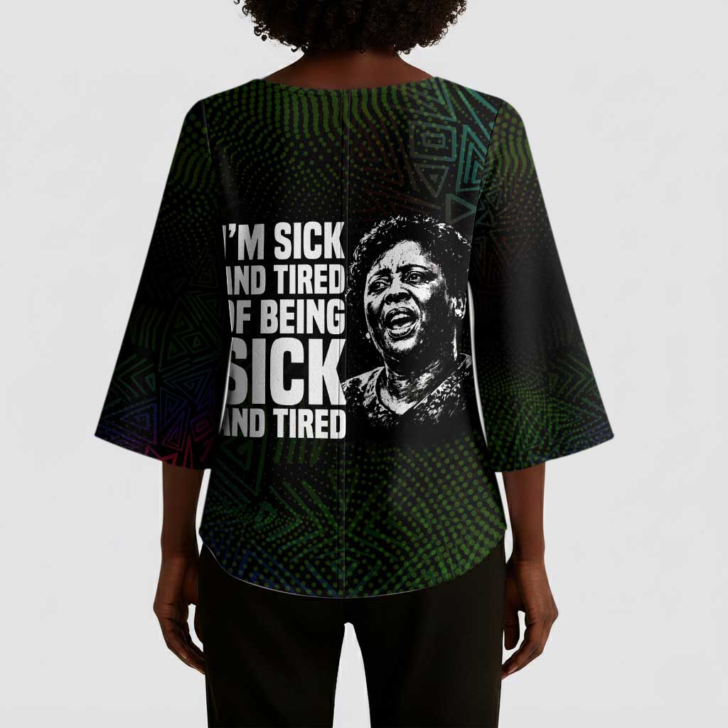 Fannie Lou Hamer Kimono Sleeve Blouse Im Sick and Tired Quote Design Bold Portrait and Civil Rights Movement Tribute - Wonder Print Shop