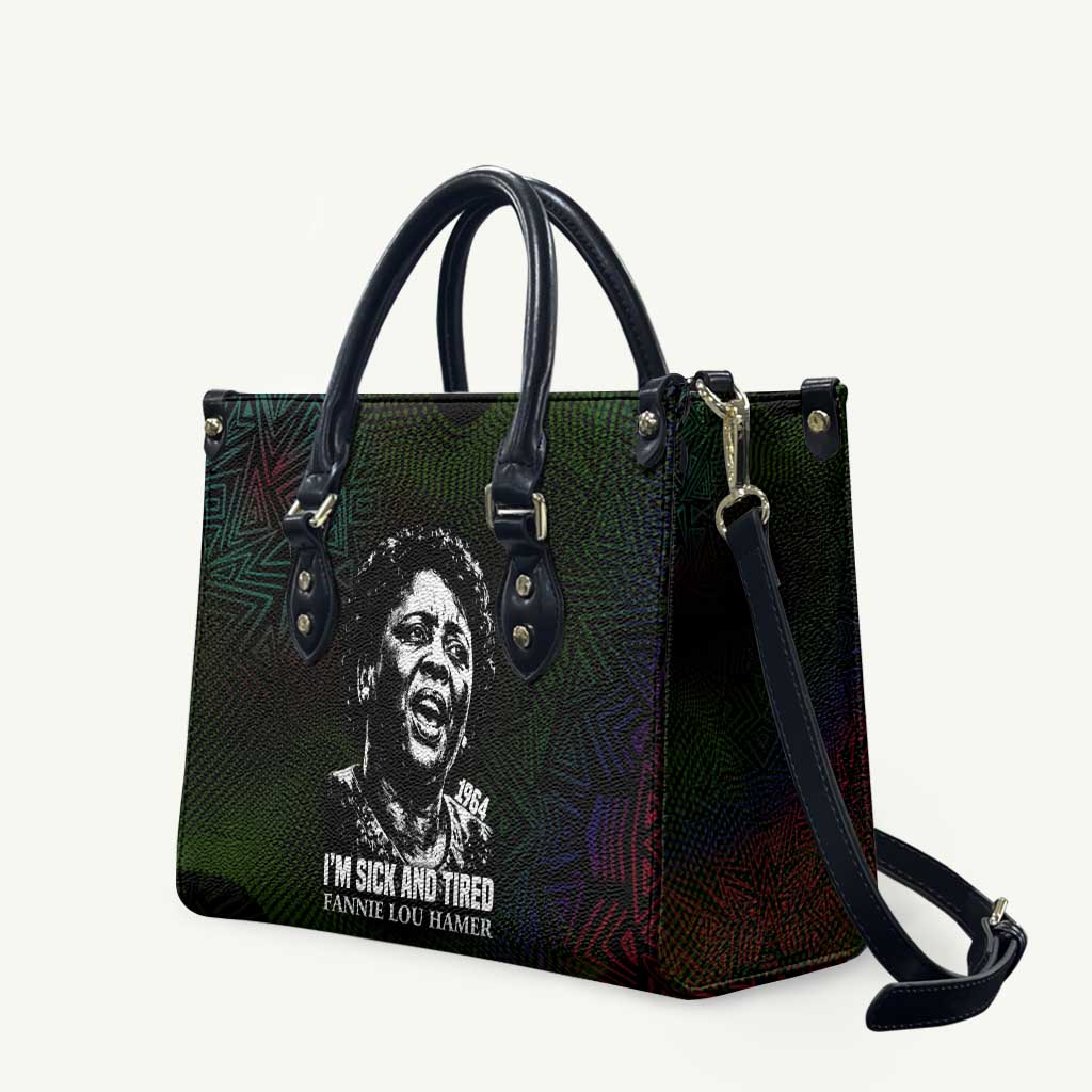 Fannie Lou Hamer Leather Bag Im Sick and Tired Quote Design Bold Portrait and Civil Rights Movement Tribute - Wonder Print Shop