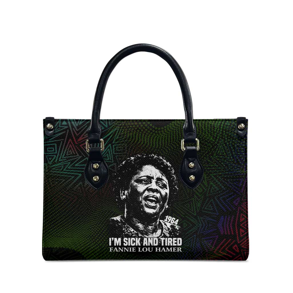 Fannie Lou Hamer Leather Bag Im Sick and Tired Quote Design Bold Portrait and Civil Rights Movement Tribute - Wonder Print Shop