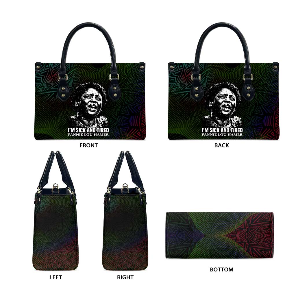 Fannie Lou Hamer Leather Bag Im Sick and Tired Quote Design Bold Portrait and Civil Rights Movement Tribute - Wonder Print Shop