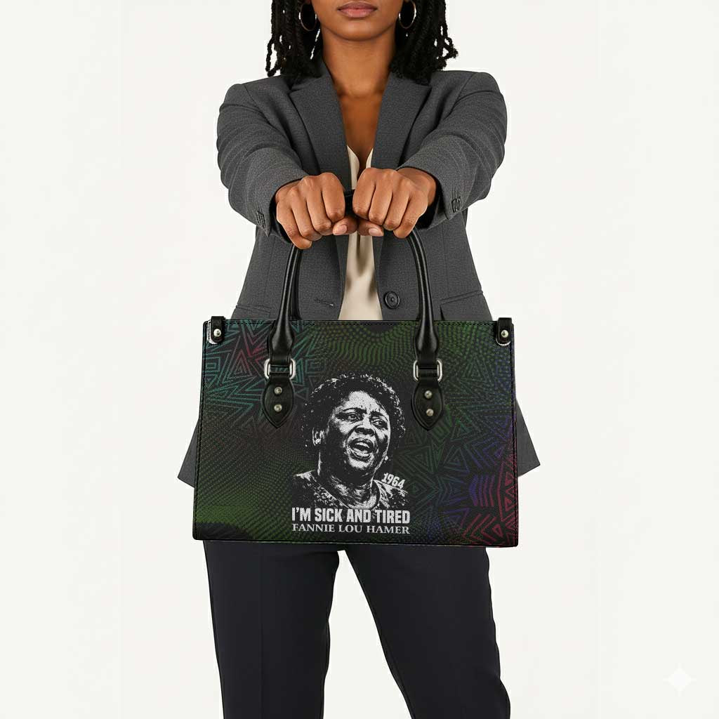 Fannie Lou Hamer Leather Bag Im Sick and Tired Quote Design Bold Portrait and Civil Rights Movement Tribute - Wonder Print Shop