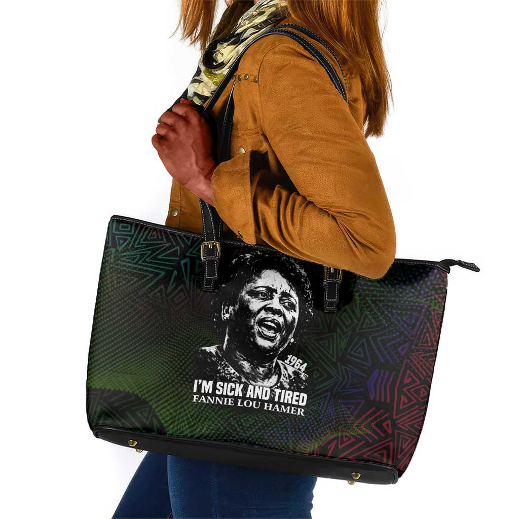 Fannie Lou Hamer Leather Tote Bag Im Sick and Tired Quote Design Bold Portrait and Civil Rights Movement Tribute - Wonder Print Shop
