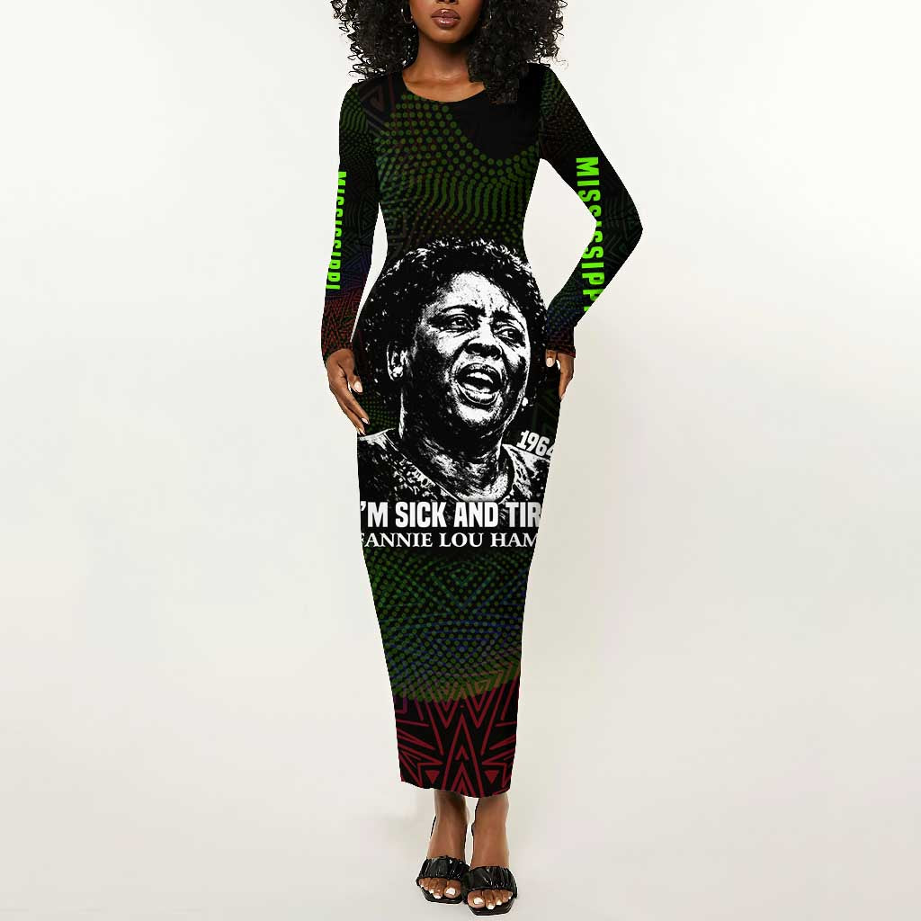 Fannie Lou Hamer Long Sleeve Bodycon Dress Im Sick and Tired Quote Design Bold Portrait and Civil Rights Movement Tribute - Wonder Print Shop