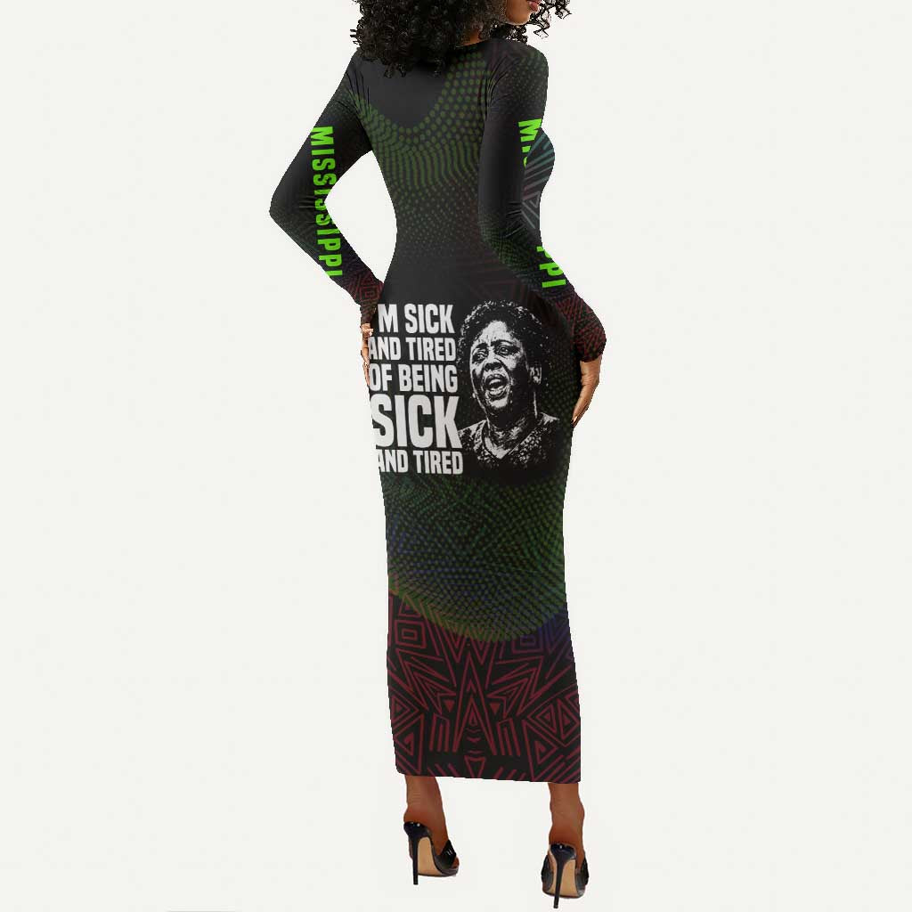 Fannie Lou Hamer Long Sleeve Bodycon Dress Im Sick and Tired Quote Design Bold Portrait and Civil Rights Movement Tribute - Wonder Print Shop