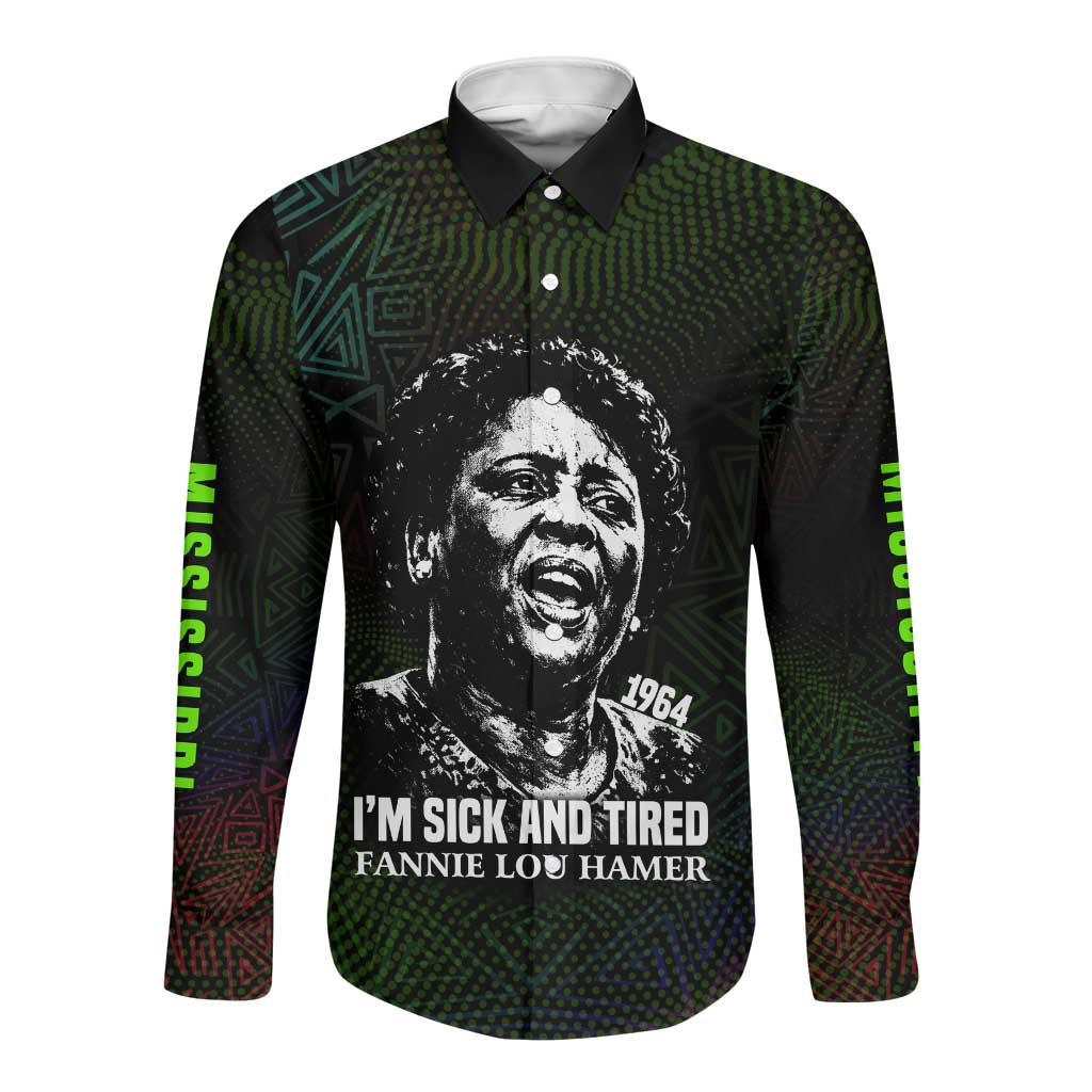 Fannie Lou Hamer Long Sleeve Button Shirt Im Sick and Tired Quote Design Bold Portrait and Civil Rights Movement Tribute - Wonder Print Shop