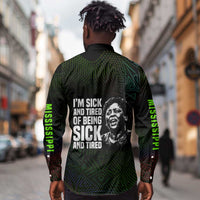 Fannie Lou Hamer Long Sleeve Button Shirt Im Sick and Tired Quote Design Bold Portrait and Civil Rights Movement Tribute - Wonder Print Shop