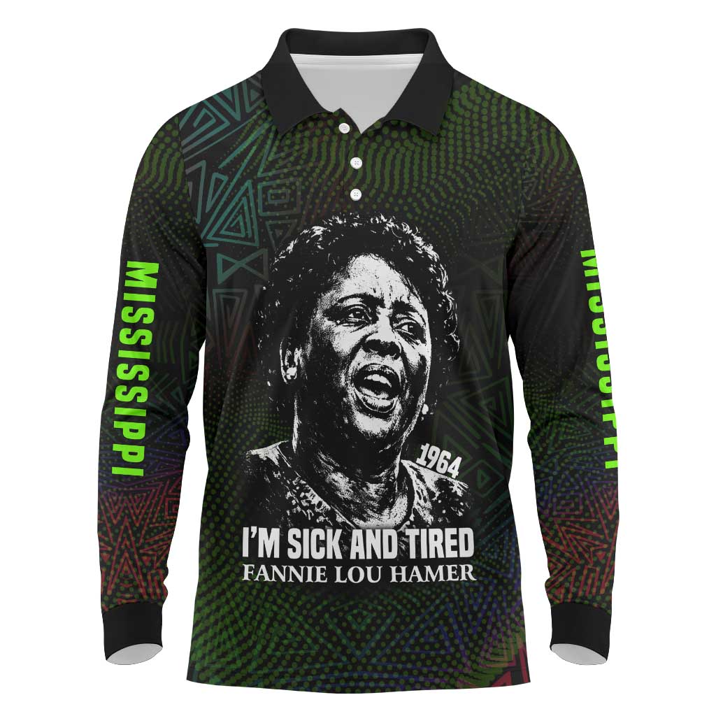 Fannie Lou Hamer Long Sleeve Polo Shirt Im Sick and Tired Quote Design Bold Portrait and Civil Rights Movement Tribute - Wonder Print Shop