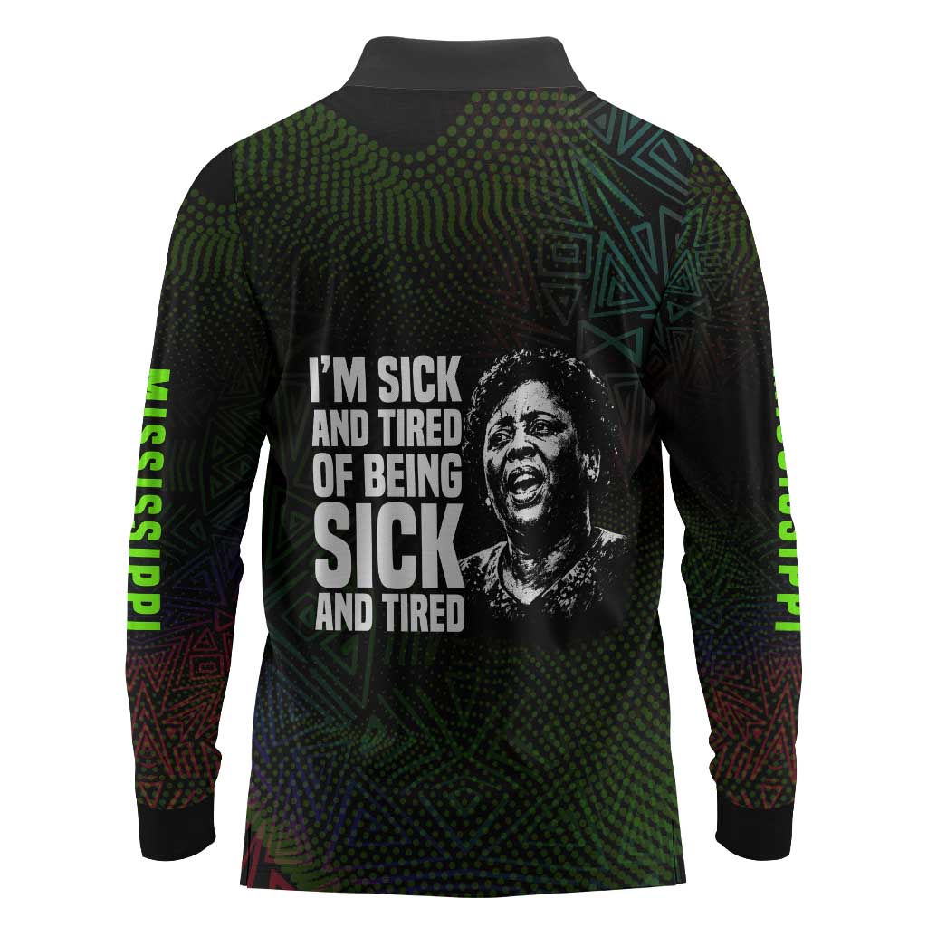 Fannie Lou Hamer Long Sleeve Polo Shirt Im Sick and Tired Quote Design Bold Portrait and Civil Rights Movement Tribute - Wonder Print Shop