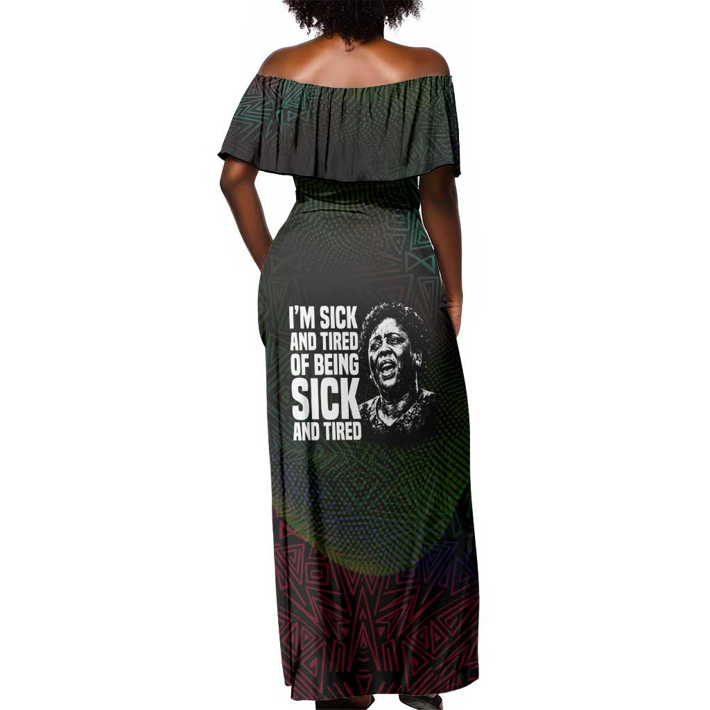Fannie Lou Hamer Off Shoulder Maxi Dress Im Sick and Tired Quote Design Bold Portrait and Civil Rights Movement Tribute - Wonder Print Shop