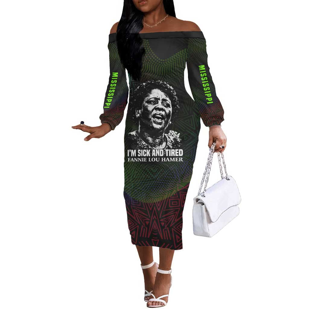 Fannie Lou Hamer Off The Shoulder Long Sleeve Dress Im Sick and Tired Quote Design Bold Portrait and Civil Rights Movement Tribute - Wonder Print Shop