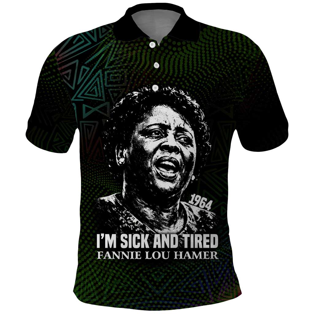 Fannie Lou Hamer Polo Shirt Im Sick and Tired Quote Design Bold Portrait and Civil Rights Movement Tribute - Wonder Print Shop