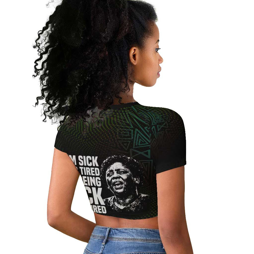 Fannie Lou Hamer Raglan Cropped T shirt Im Sick and Tired Quote Design Bold Portrait and Civil Rights Movement Tribute - Wonder Print Shop
