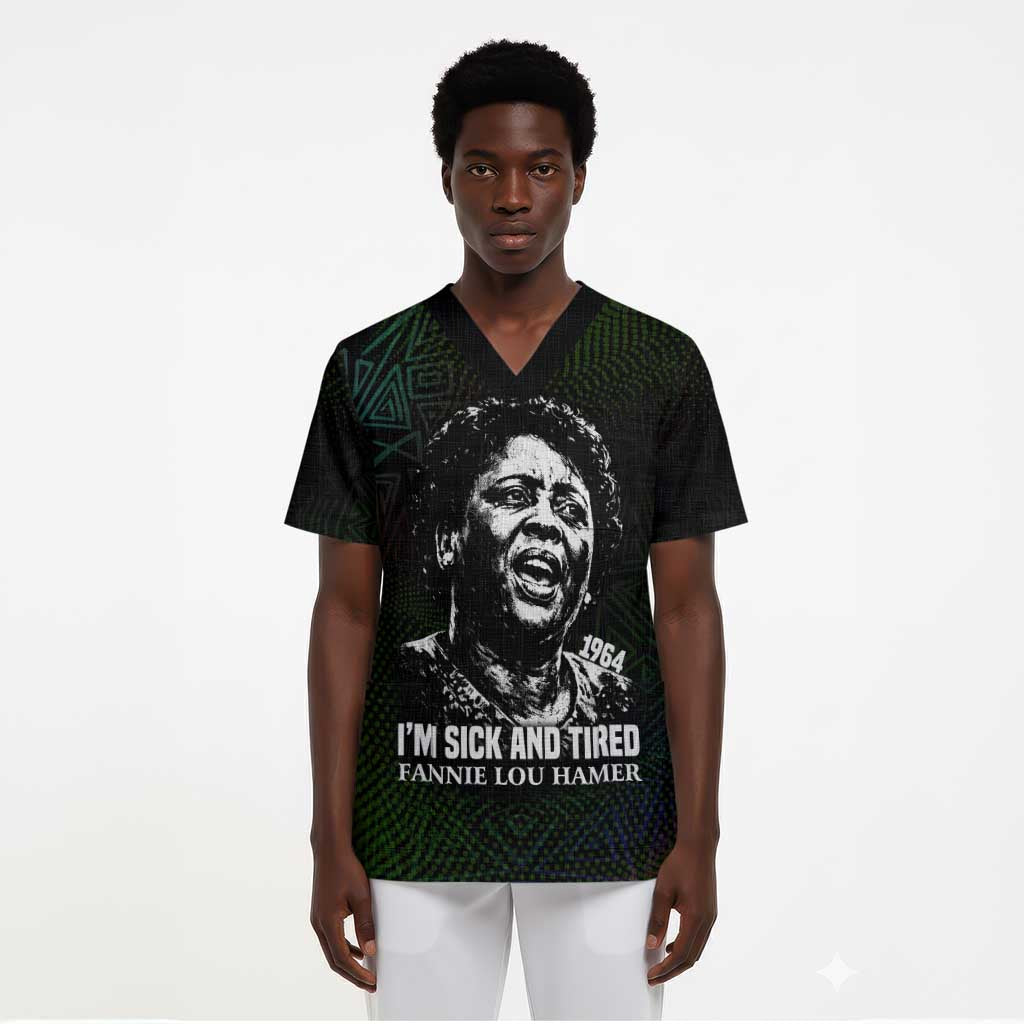Fannie Lou Hamer Scrub Top Im Sick and Tired Quote Design Bold Portrait and Civil Rights Movement Tribute - Wonder Print Shop