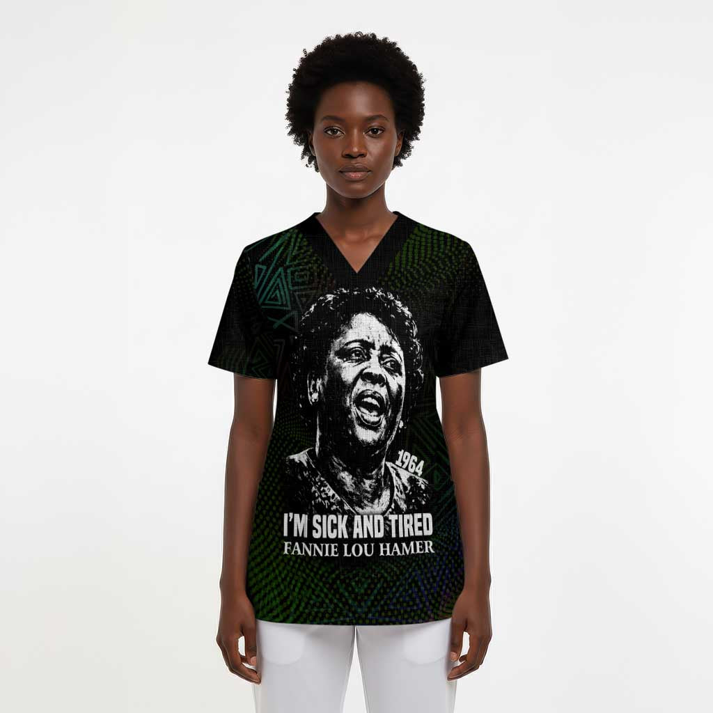 Fannie Lou Hamer Scrub Top Im Sick and Tired Quote Design Bold Portrait and Civil Rights Movement Tribute - Wonder Print Shop