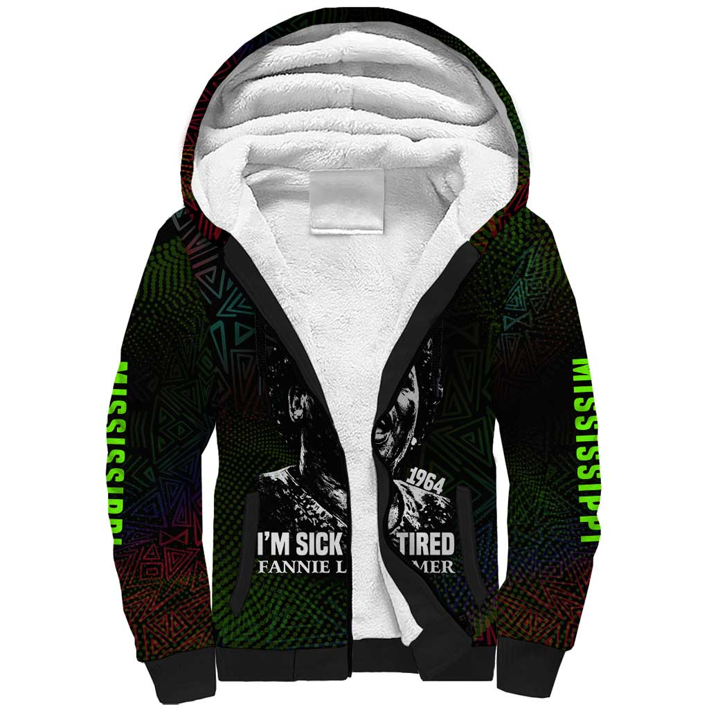 Fannie Lou Hamer Sherpa Hoodie Im Sick and Tired Quote Design Bold Portrait and Civil Rights Movement Tribute - Wonder Print Shop