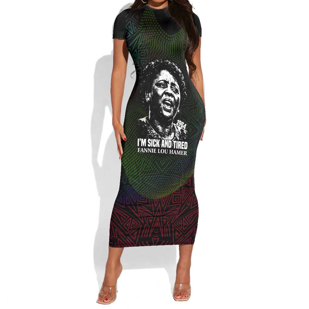 Fannie Lou Hamer Short Sleeve Bodycon Dress Im Sick and Tired Quote Design Bold Portrait and Civil Rights Movement Tribute - Wonder Print Shop