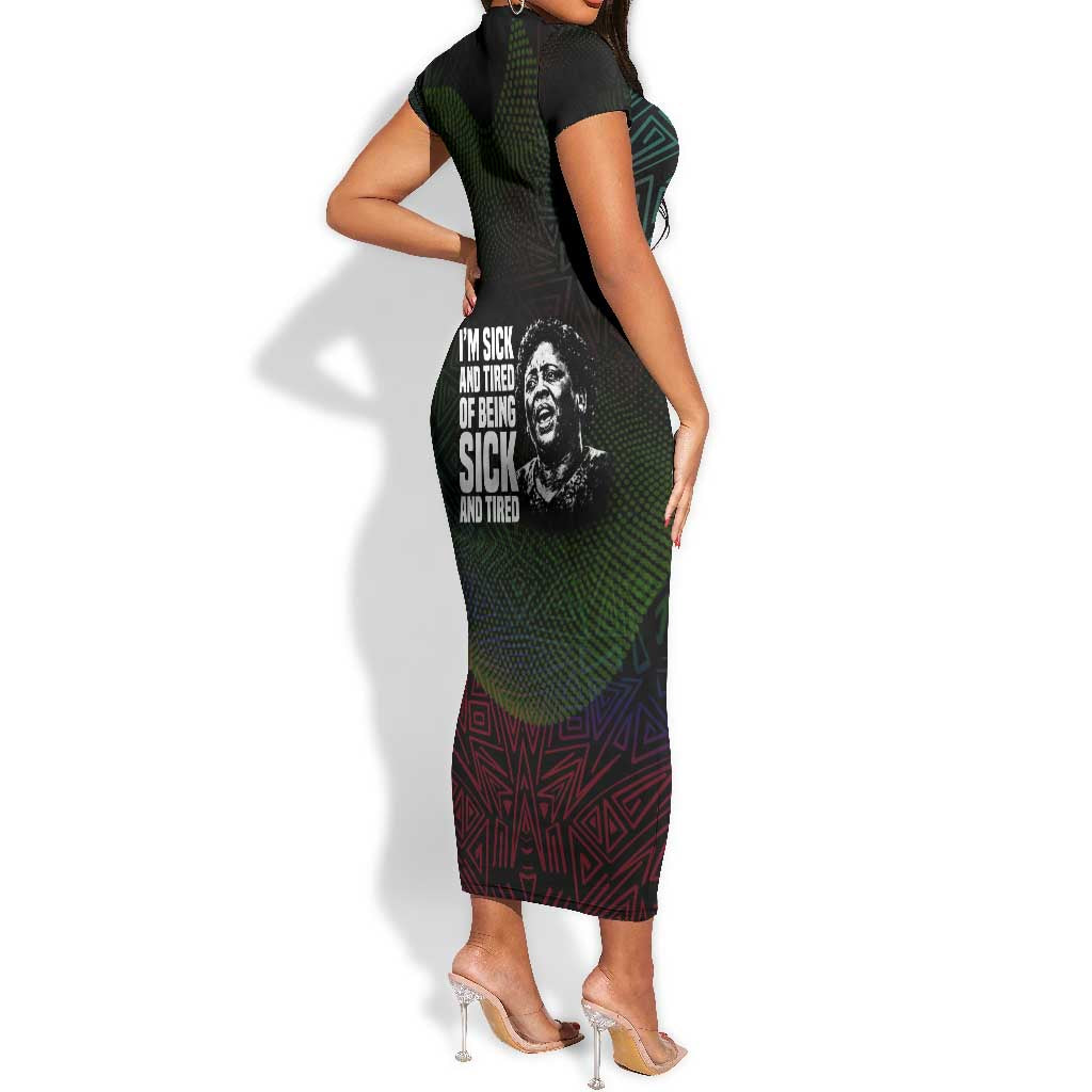 Fannie Lou Hamer Short Sleeve Bodycon Dress Im Sick and Tired Quote Design Bold Portrait and Civil Rights Movement Tribute - Wonder Print Shop