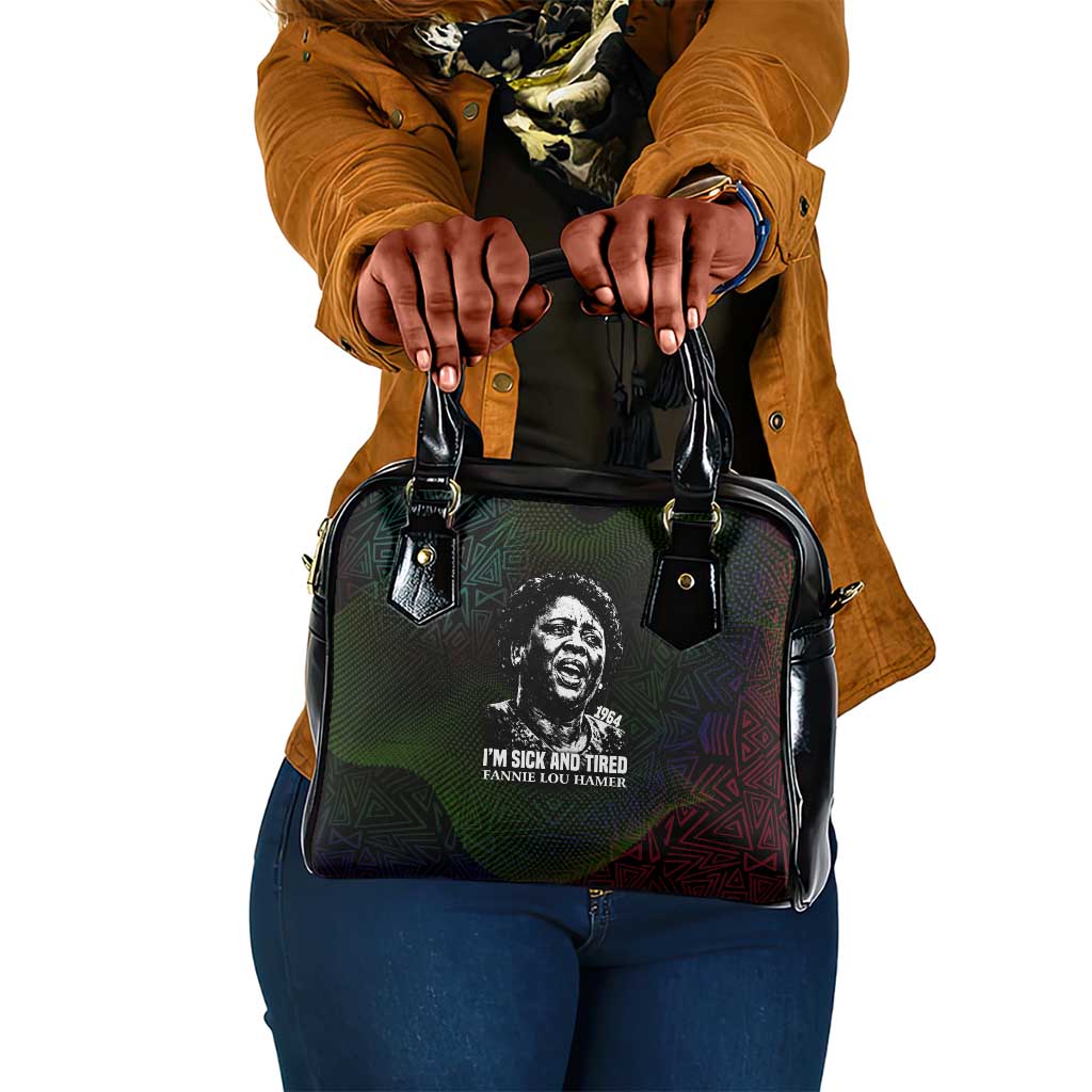 Fannie Lou Hamer Shoulder Handbag Im Sick and Tired Quote Design Bold Portrait and Civil Rights Movement Tribute - Wonder Print Shop