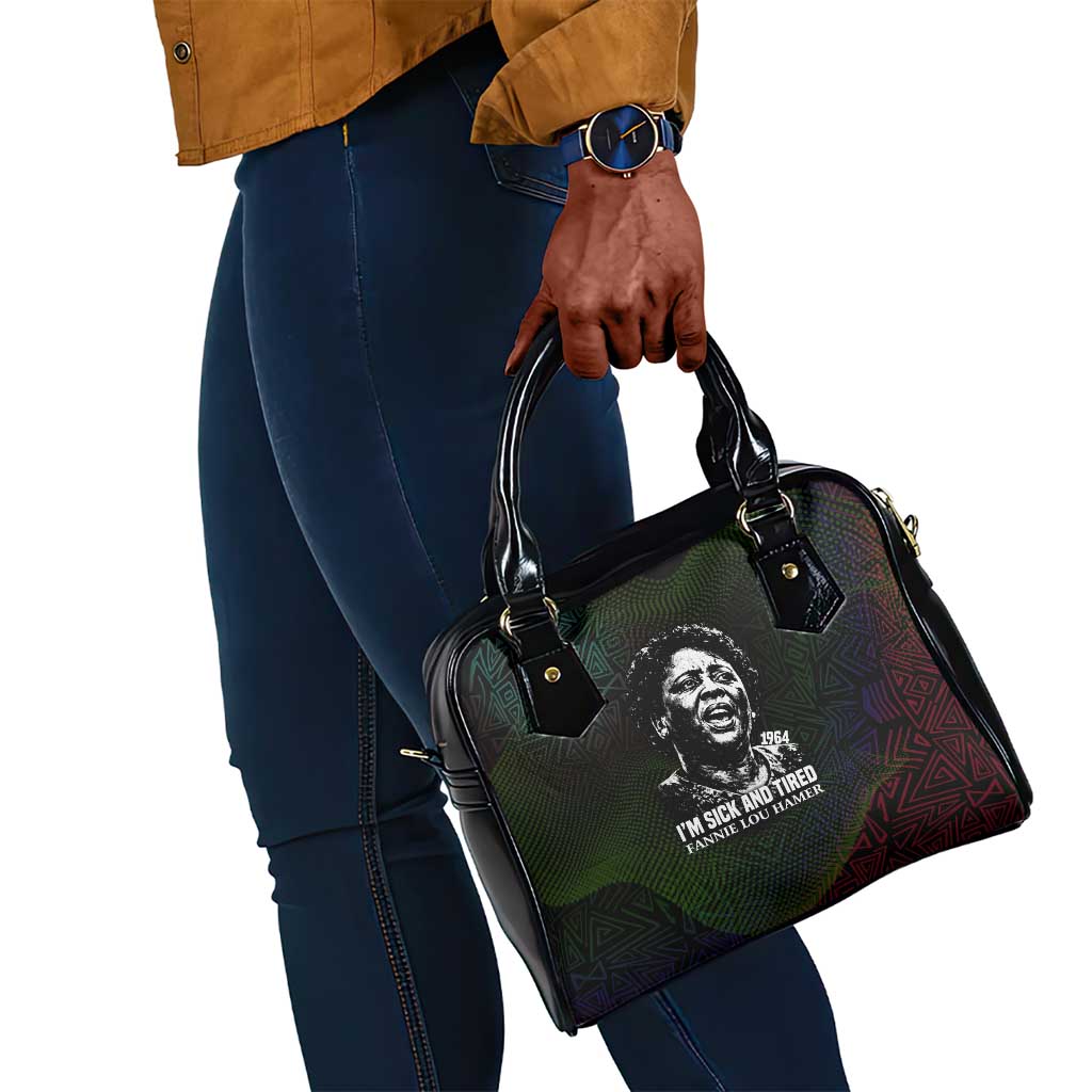 Fannie Lou Hamer Shoulder Handbag Im Sick and Tired Quote Design Bold Portrait and Civil Rights Movement Tribute - Wonder Print Shop