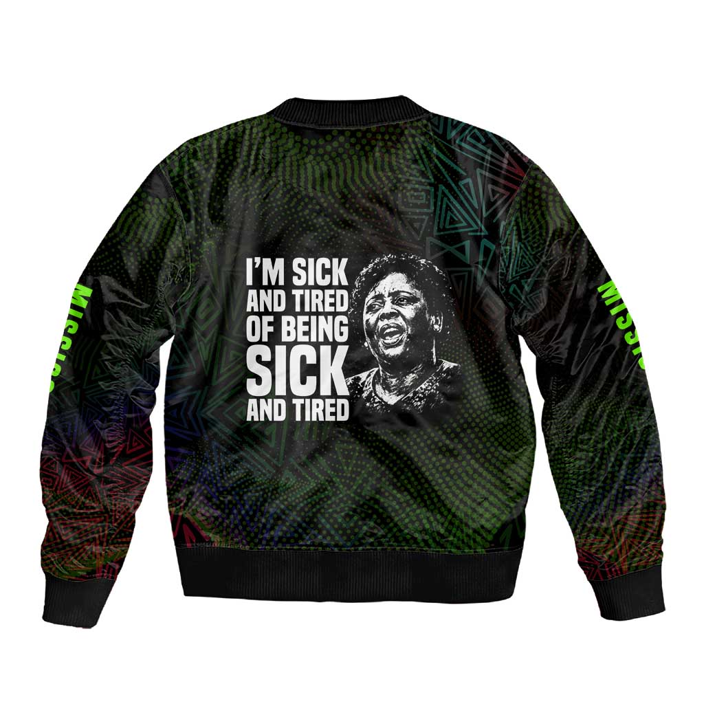 Fannie Lou Hamer Sleeve Zip Bomber Jacket Im Sick and Tired Quote Design Bold Portrait and Civil Rights Movement Tribute - Wonder Print Shop