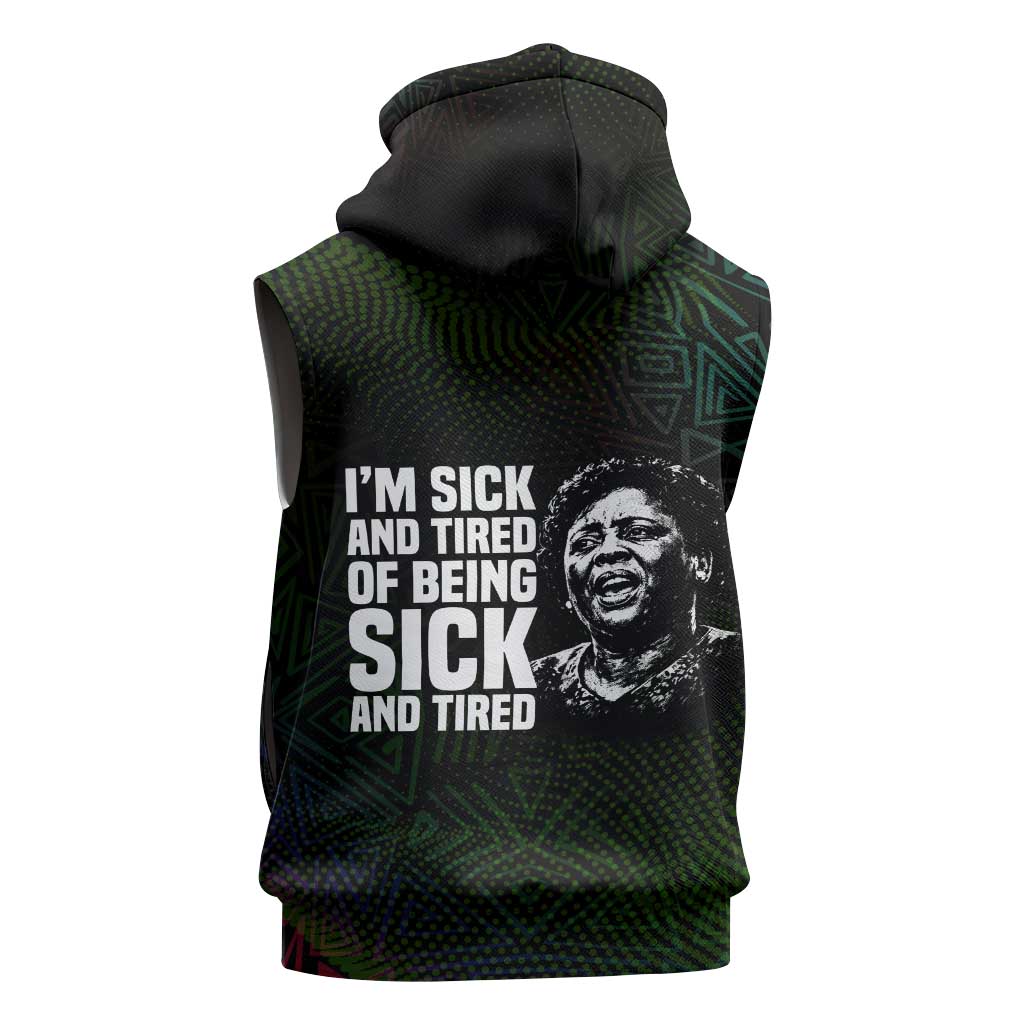 Fannie Lou Hamer Sleeveless Zip Hoodie Im Sick and Tired Quote Design Bold Portrait and Civil Rights Movement Tribute - Wonder Print Shop