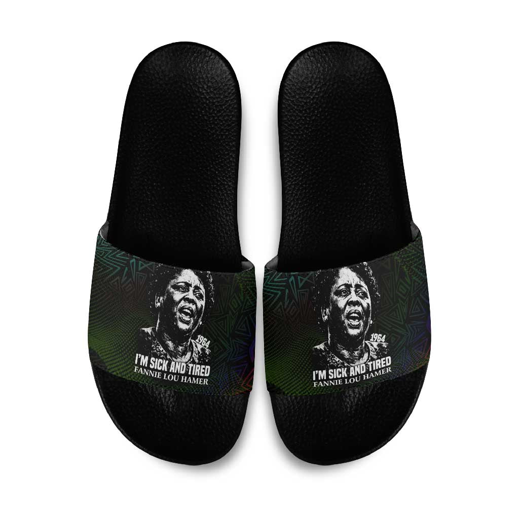 Fannie Lou Hamer Slide Sandals Im Sick and Tired Quote Design Bold Portrait and Civil Rights Movement Tribute - Wonder Print Shop