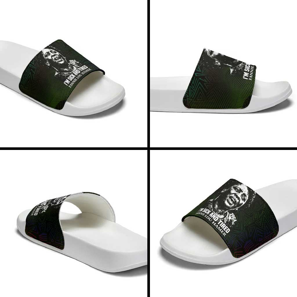 Fannie Lou Hamer Slide Sandals Im Sick and Tired Quote Design Bold Portrait and Civil Rights Movement Tribute - Wonder Print Shop