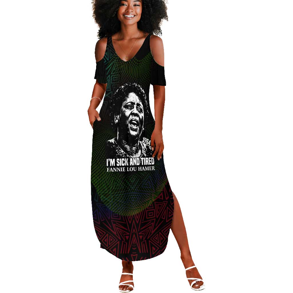 Fannie Lou Hamer Summer Maxi Dress Im Sick and Tired Quote Design Bold Portrait and Civil Rights Movement Tribute - Wonder Print Shop