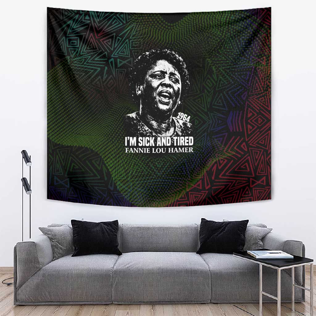 Fannie Lou Hamer Tapestry Im Sick and Tired Quote Design Bold Portrait and Civil Rights Movement Tribute - Wonder Print Shop
