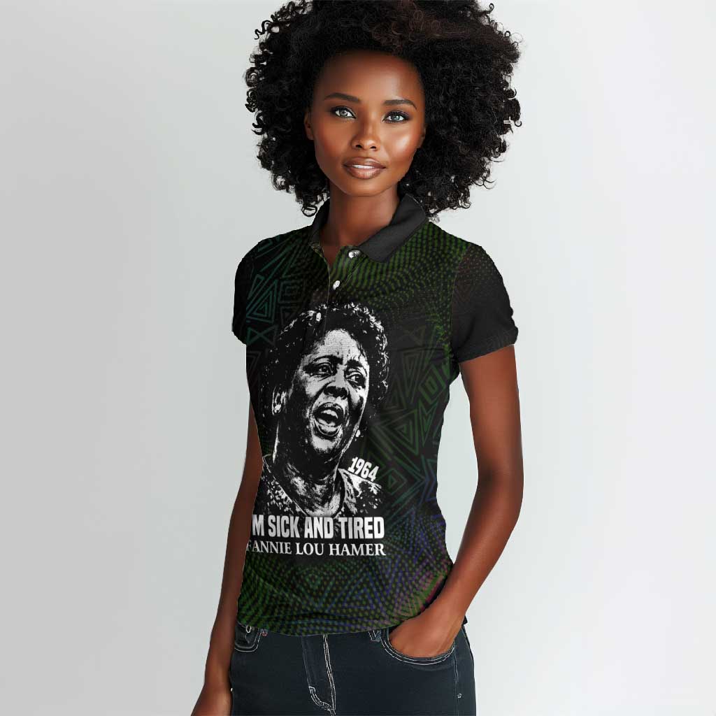 Fannie Lou Hamer Women Polo Shirt Im Sick and Tired Quote Design Bold Portrait and Civil Rights Movement Tribute - Wonder Print Shop