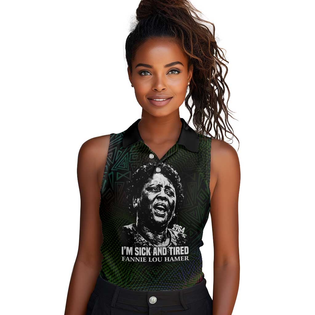 Fannie Lou Hamer Women Sleeveless Polo Shirt Im Sick and Tired Quote Design Bold Portrait and Civil Rights Movement Tribute - Wonder Print Shop