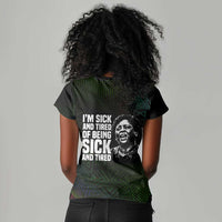 Fannie Lou Hamer Women V-Neck T-Shirt Im Sick and Tired Quote Design Bold Portrait and Civil Rights Movement Tribute - Wonder Print Shop