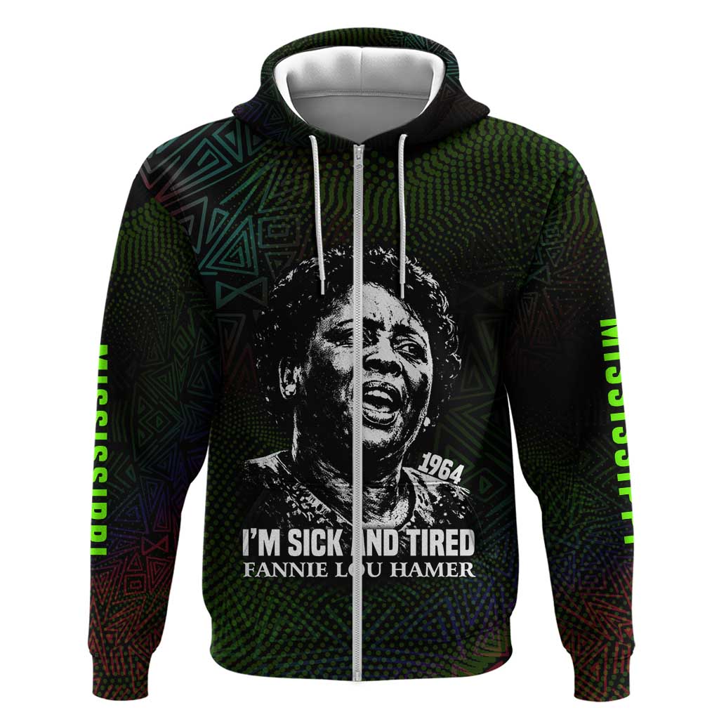 Fannie Lou Hamer Zip Hoodie Im Sick and Tired Quote Design Bold Portrait and Civil Rights Movement Tribute - Wonder Print Shop