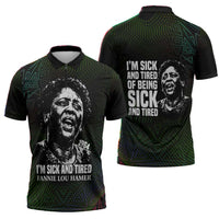 Fannie Lou Hamer Zipper Polo Shirt Im Sick and Tired Quote Design Bold Portrait and Civil Rights Movement Tribute - Wonder Print Shop