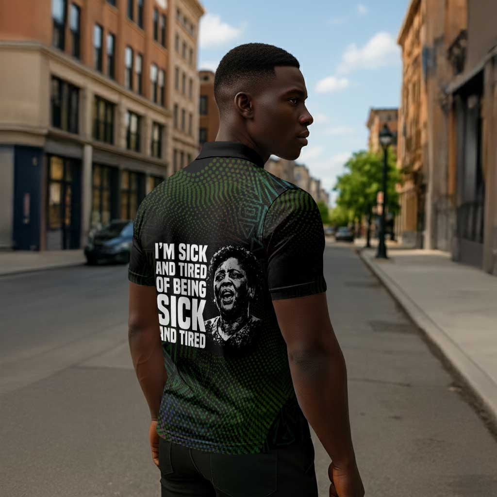 Fannie Lou Hamer Zipper Polo Shirt Im Sick and Tired Quote Design Bold Portrait and Civil Rights Movement Tribute - Wonder Print Shop