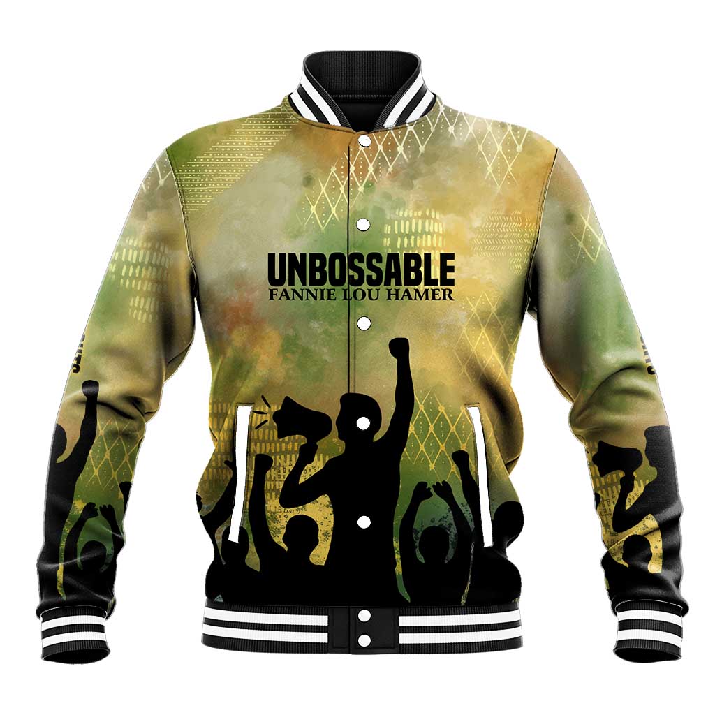 Fannie Lou Hamer Baseball Jacket Unbossable Quote Design Protest Silhouettes and Voting Rights Tribute - Wonder Print Shop