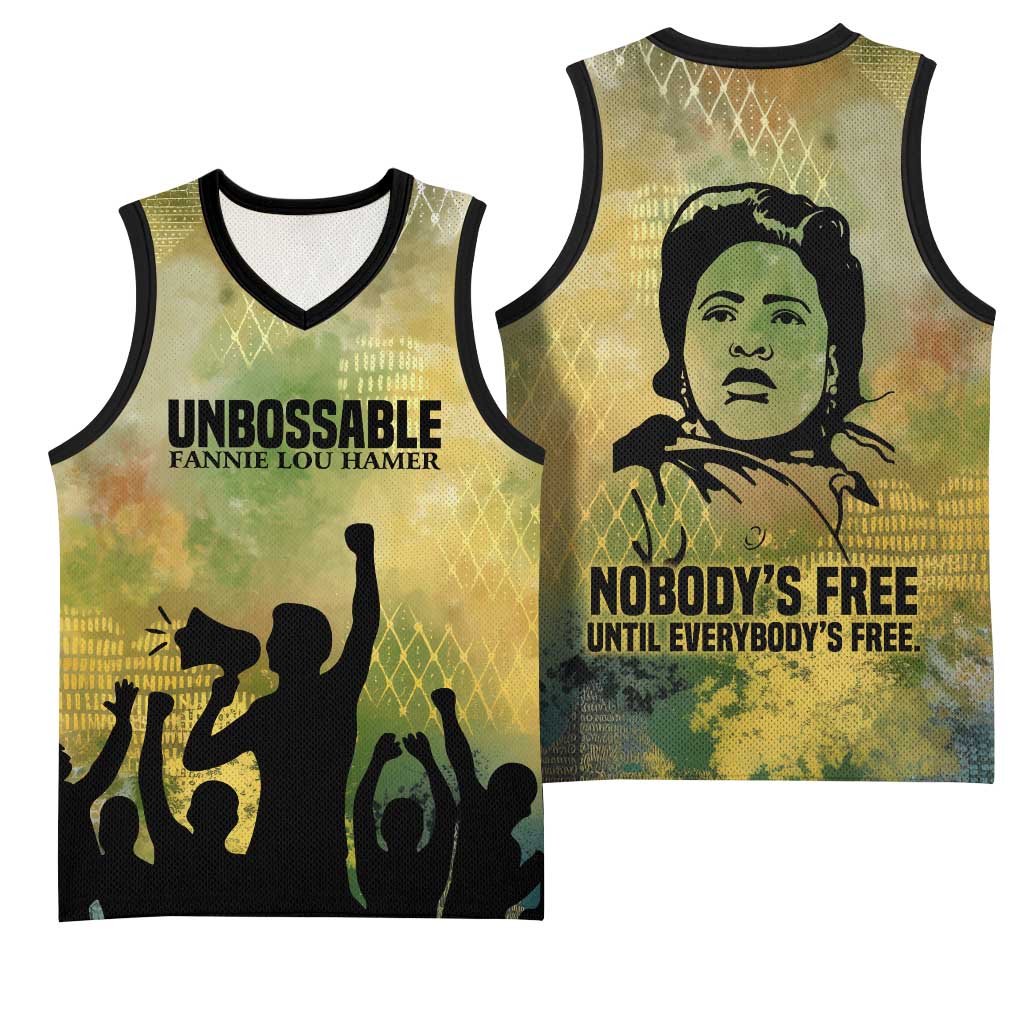 Fannie Lou Hamer Basketball Jersey Unbossable Quote Design Protest Silhouettes and Voting Rights Tribute - Wonder Print Shop