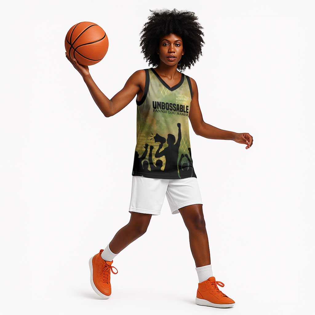 Fannie Lou Hamer Basketball Jersey Unbossable Quote Design Protest Silhouettes and Voting Rights Tribute - Wonder Print Shop