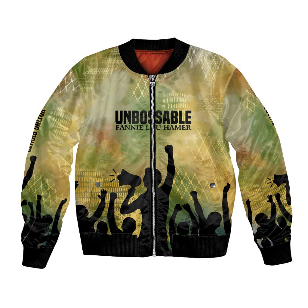 Fannie Lou Hamer Bomber Jacket Unbossable Quote Design Protest Silhouettes and Voting Rights Tribute - Wonder Print Shop