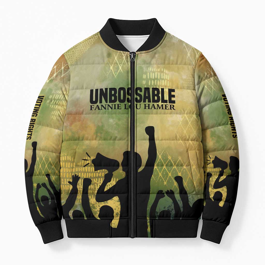 Fannie Lou Hamer Bomber Puffer Jacket Unbossable Quote Design Protest Silhouettes and Voting Rights Tribute - Wonder Print Shop
