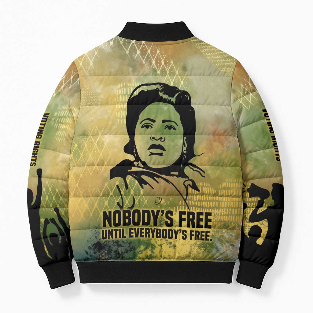 Fannie Lou Hamer Bomber Puffer Jacket Unbossable Quote Design Protest Silhouettes and Voting Rights Tribute - Wonder Print Shop