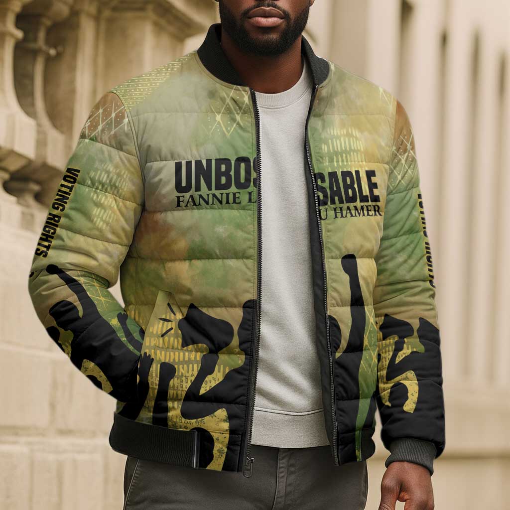 Fannie Lou Hamer Bomber Puffer Jacket Unbossable Quote Design Protest Silhouettes and Voting Rights Tribute - Wonder Print Shop