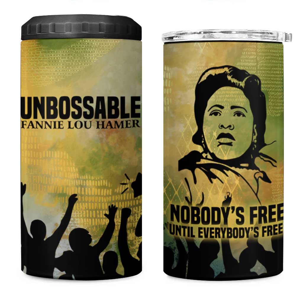 Fannie Lou Hamer 4 in 1 Can Cooler Tumbler Unbossable Quote Design Protest Silhouettes and Voting Rights Tribute - Wonder Print Shop