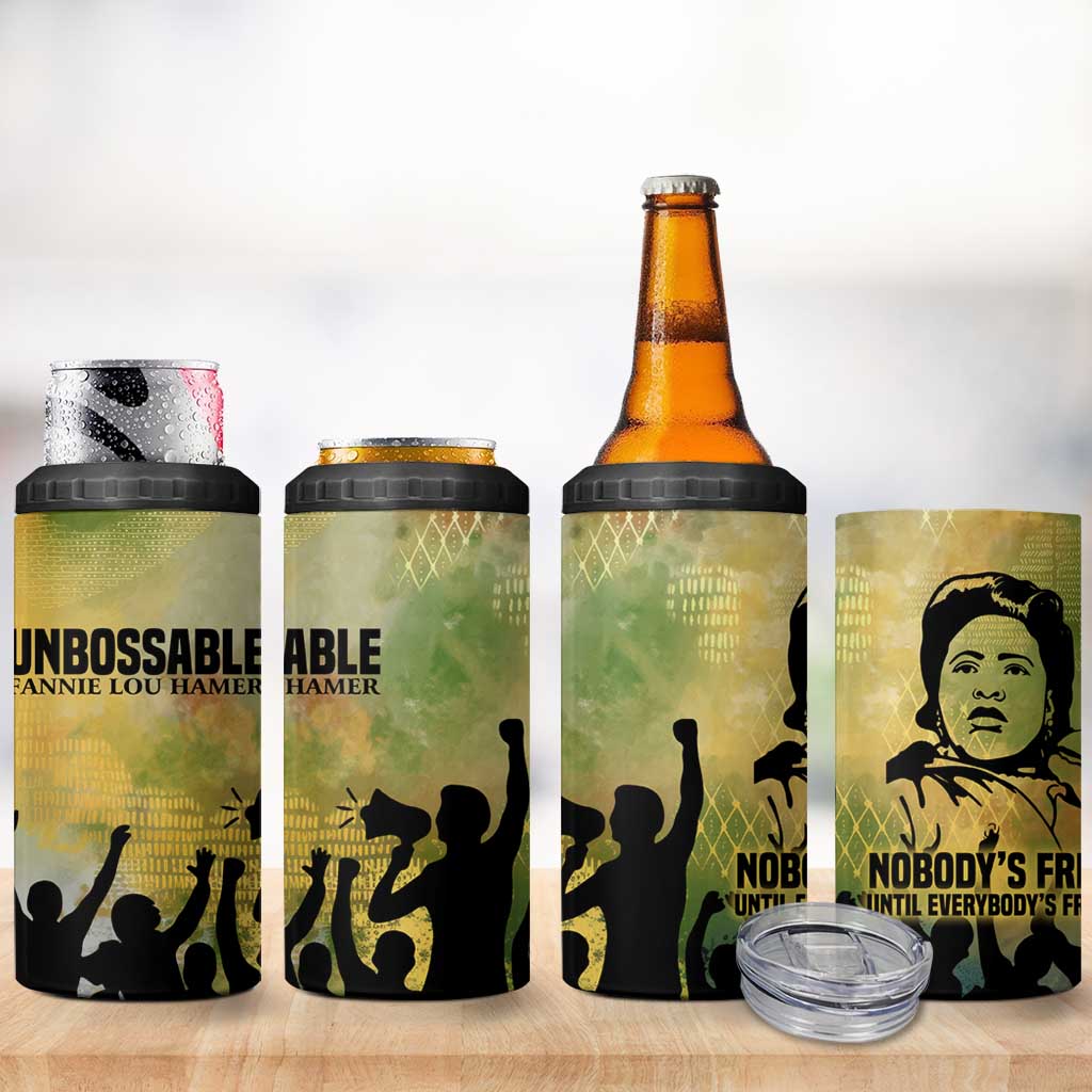 Fannie Lou Hamer 4 in 1 Can Cooler Tumbler Unbossable Quote Design Protest Silhouettes and Voting Rights Tribute - Wonder Print Shop