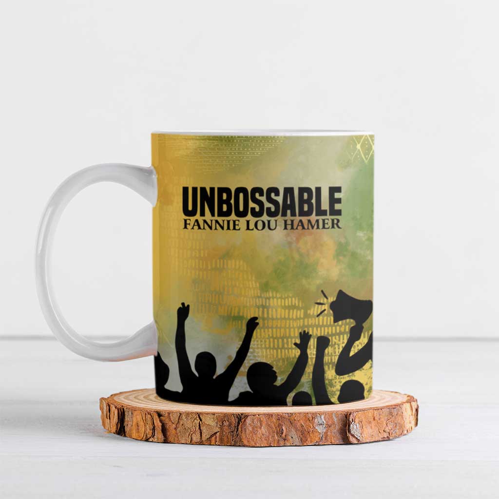 Fannie Lou Hamer Ceramic Mug Unbossable Quote Design Protest Silhouettes and Voting Rights Tribute - Wonder Print Shop
